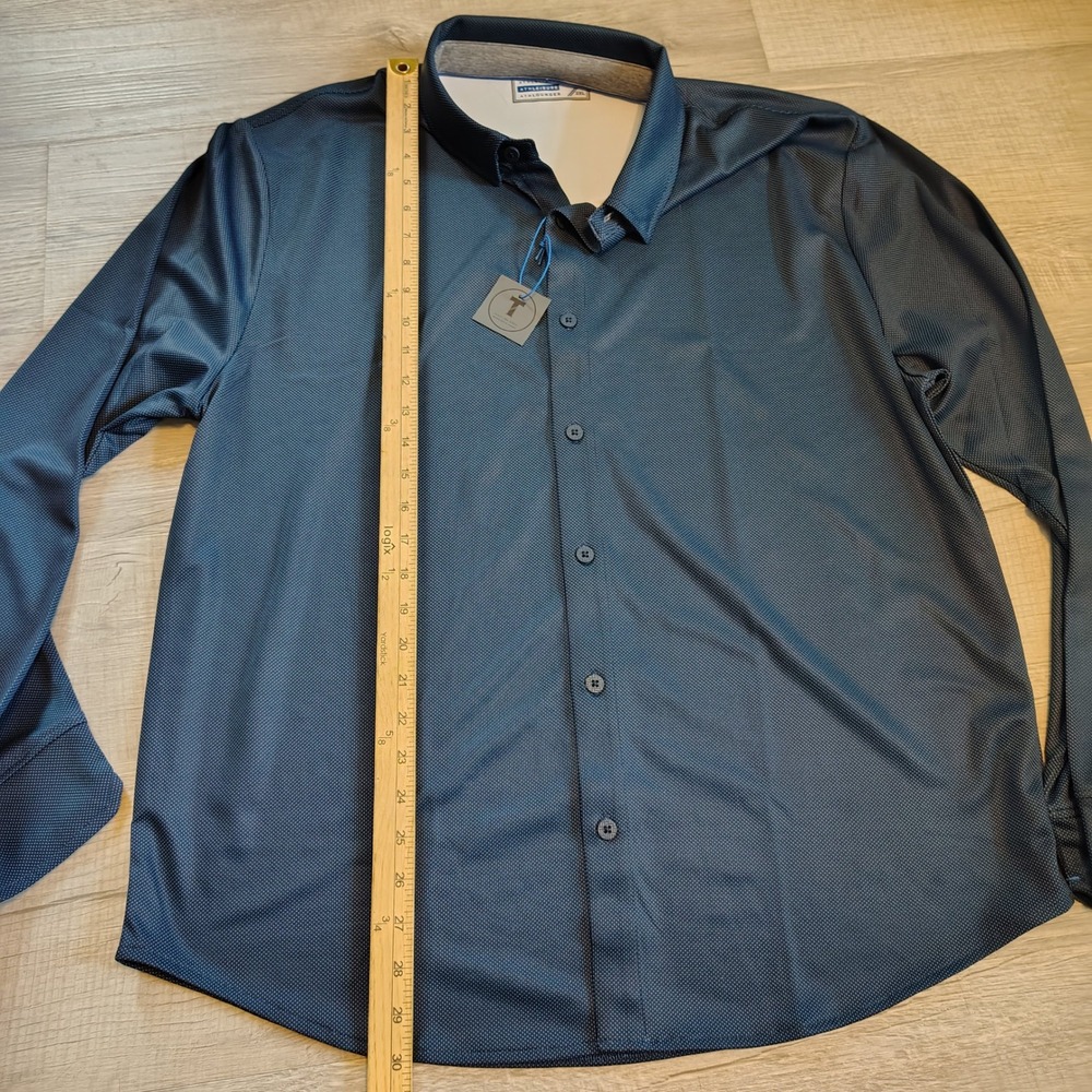 Twillory Performance Shirt Mens 2XL Navy Blue Micro Dot Athleisure Button Down - Picture 4 of 5